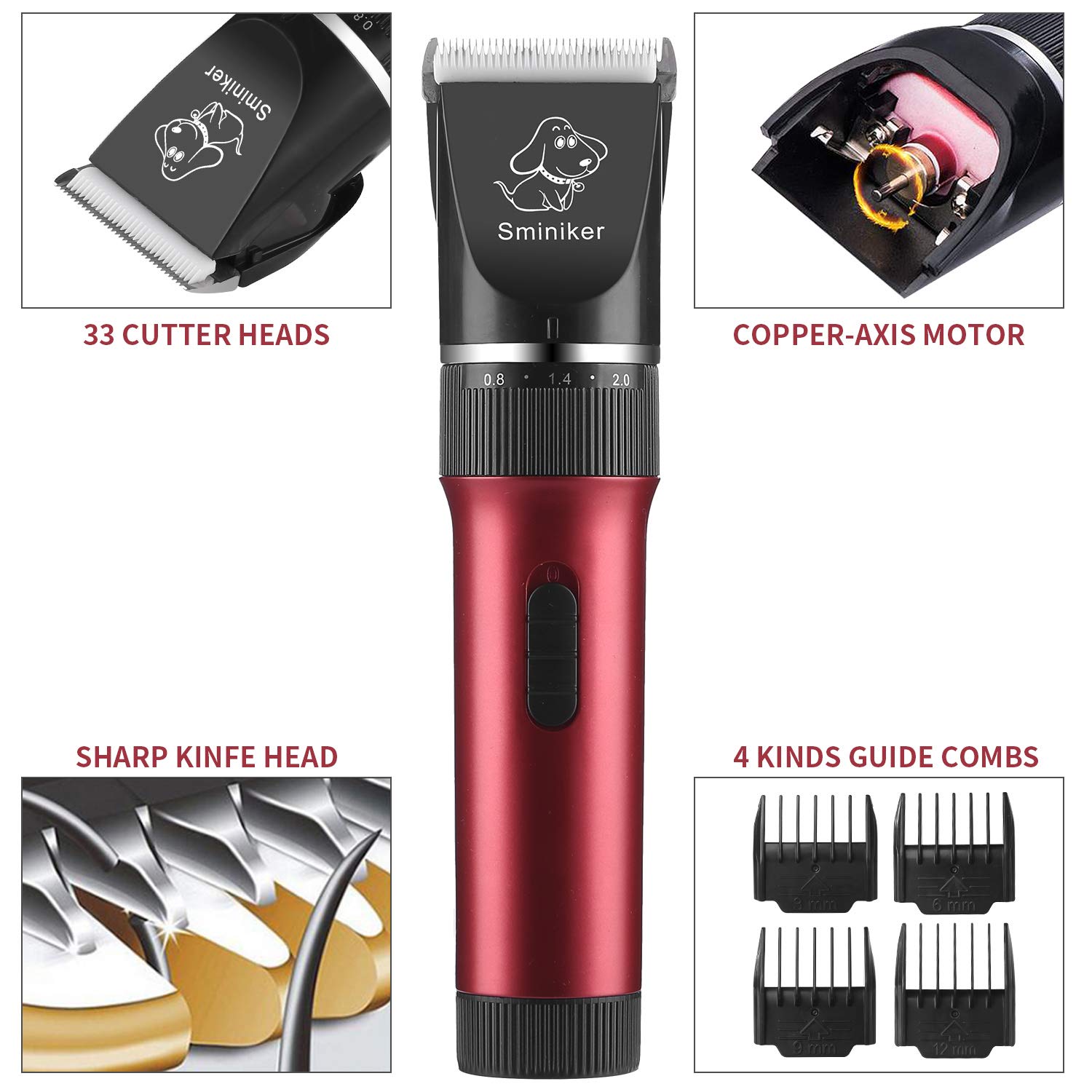 sminiker professional low noise rechargeable cordless cat and dog clippers
